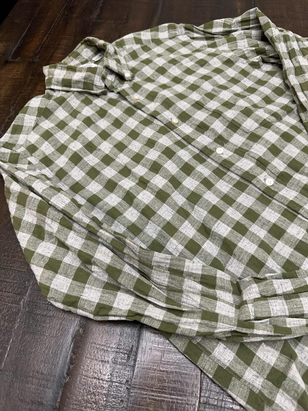 Gustin Shirt Mens Medium Green Check Long Sleeve Button Down Cotton Casual